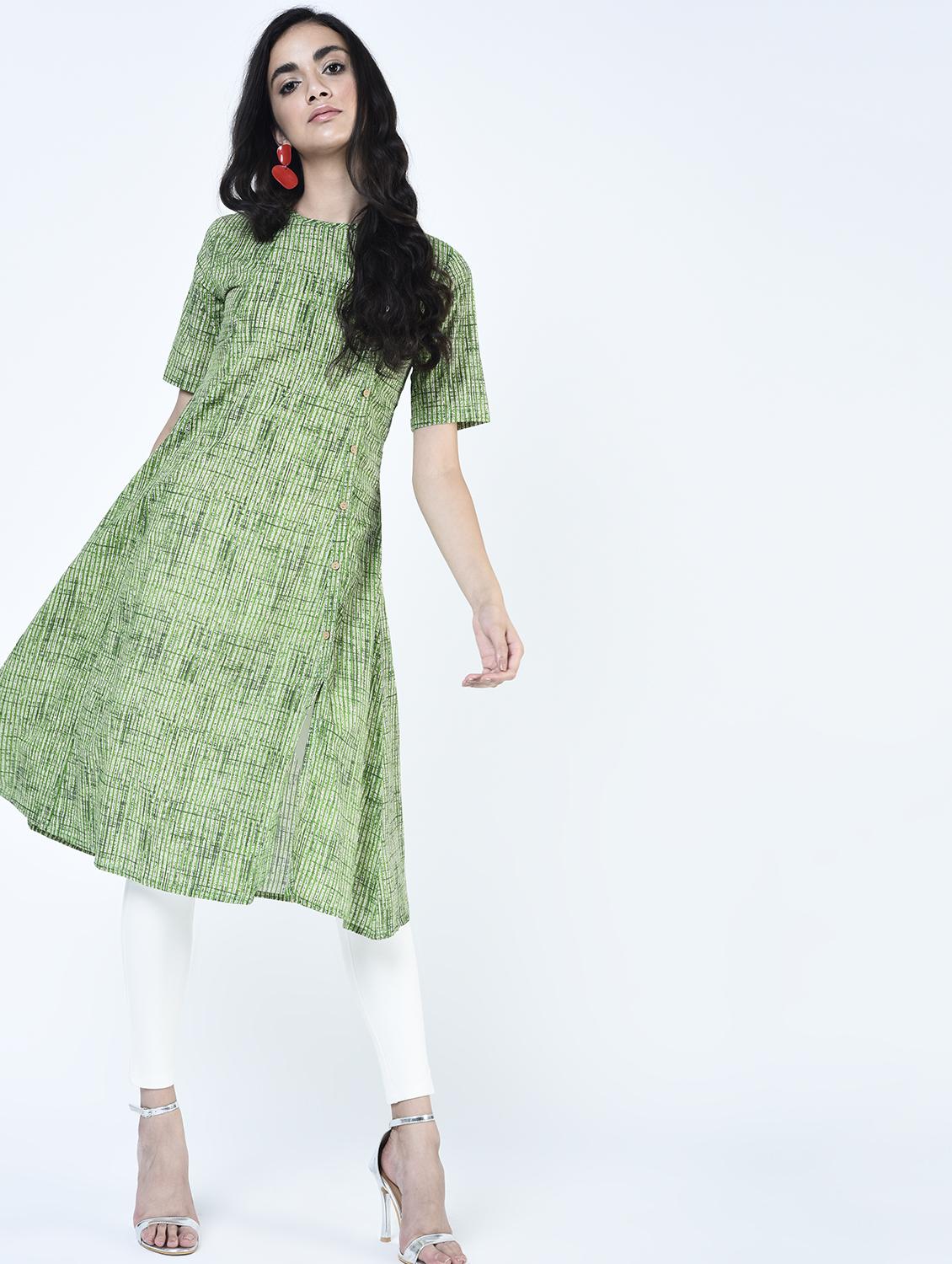 a-line checkered kurta - 15460152 - Zoom Image - 1