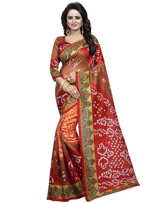 contrast border bandhani saree with blouse - 15460270 - Very Small Image - 1