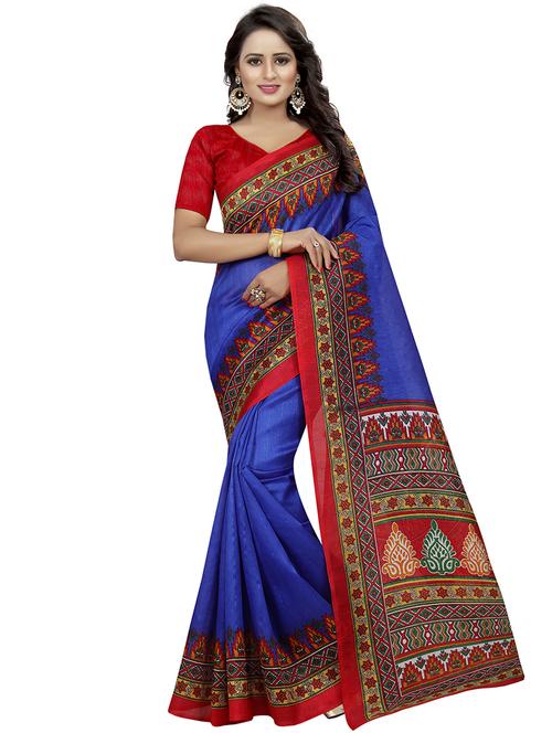 contrast border bhagalpuri saree with blouse - 15460289 - Standard Image - 1