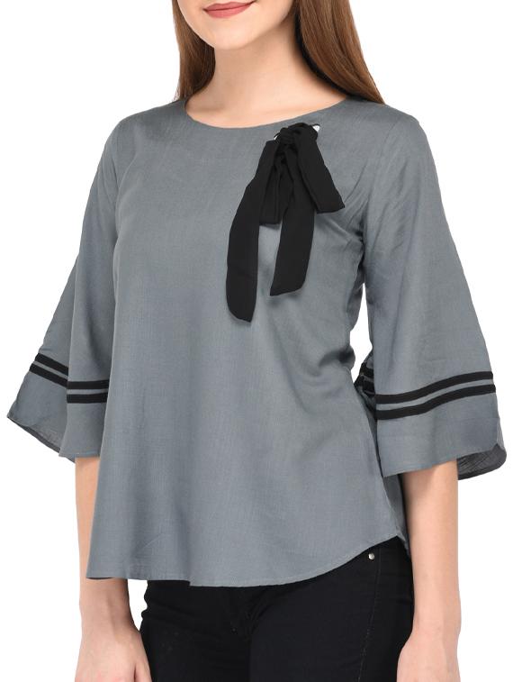 tie knot detail bell sleeved top - 15461257 - Zoom Image - 2