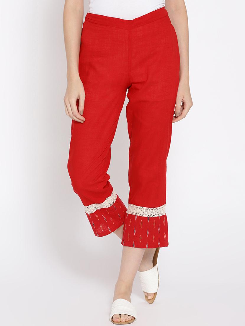 lace insert detail flat front trousers - 15461308 - Zoom Image - 1