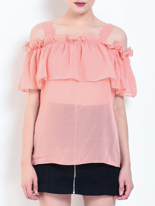 shoulder strap ruffle detailed sheer top - 15461610 - Standard Image - 1