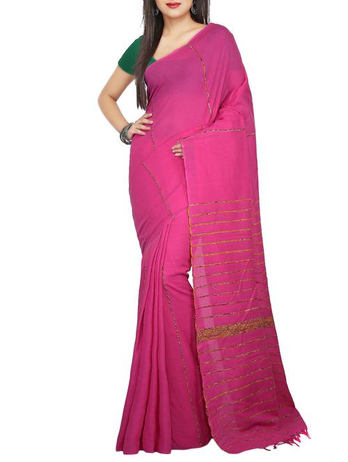 striped pallu handloom pink saree with blouse - 15462703 - Very Small Image - 1