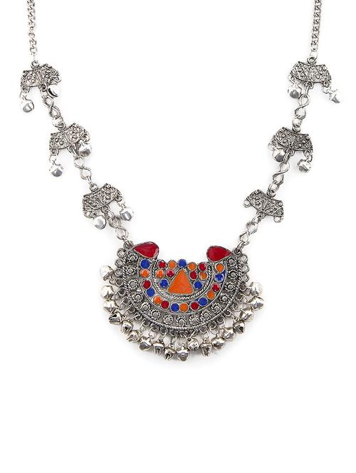 multi colored silver tone tribal necklace - 15462943 - Standard Image - 1