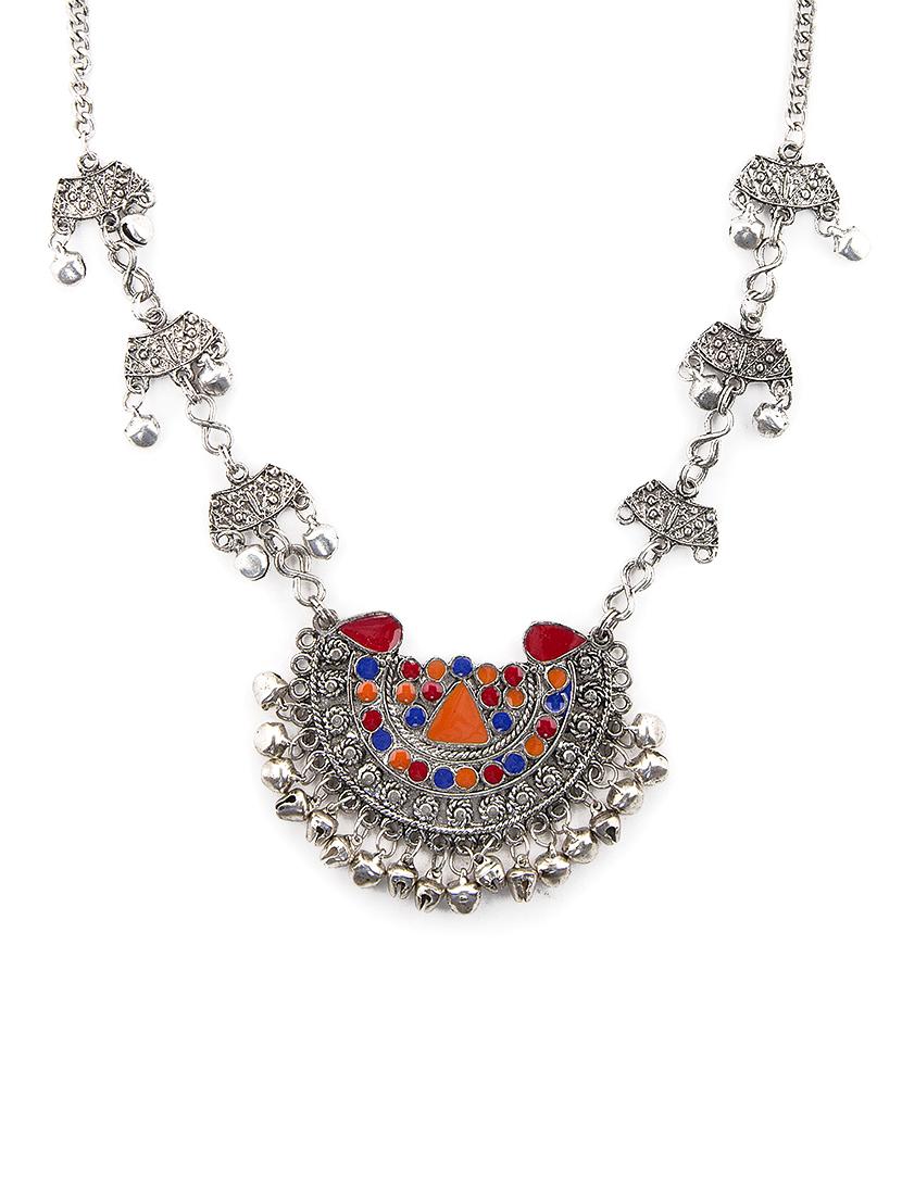 multi colored silver tone tribal necklace - 15462943 - Zoom Image - 1