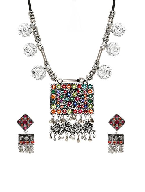 multi colored silver tone necklaces & earrings set - 15462953 - Standard Image - 1