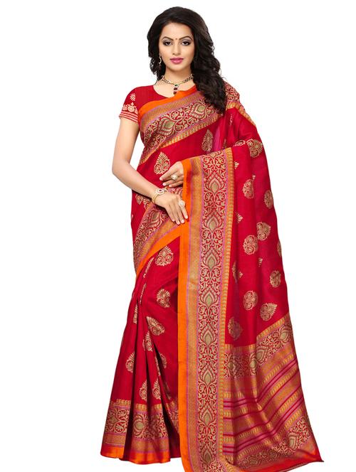 golden printed saree with blouse - 15463369 - Standard Image - 1