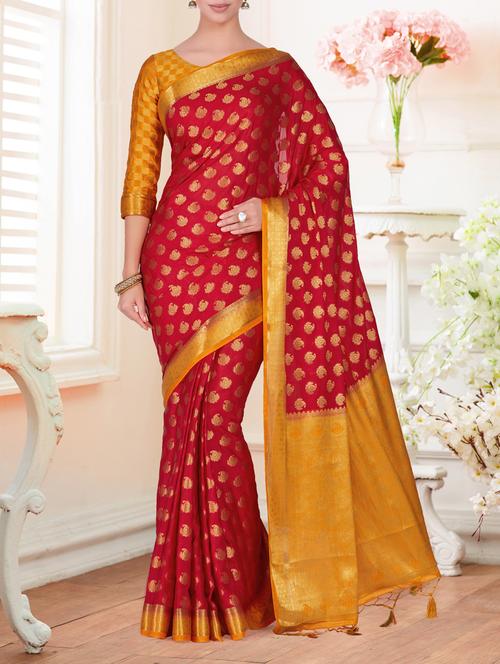 zari paisley motif kanjivaram saree with blouse - 15464088 - Standard Image - 1