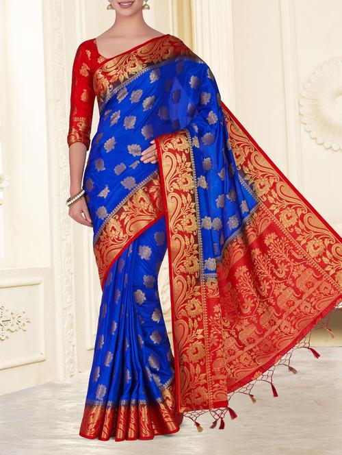 floral zari motif kanjivaram saree with blouse - 15464123 - Standard Image - 1