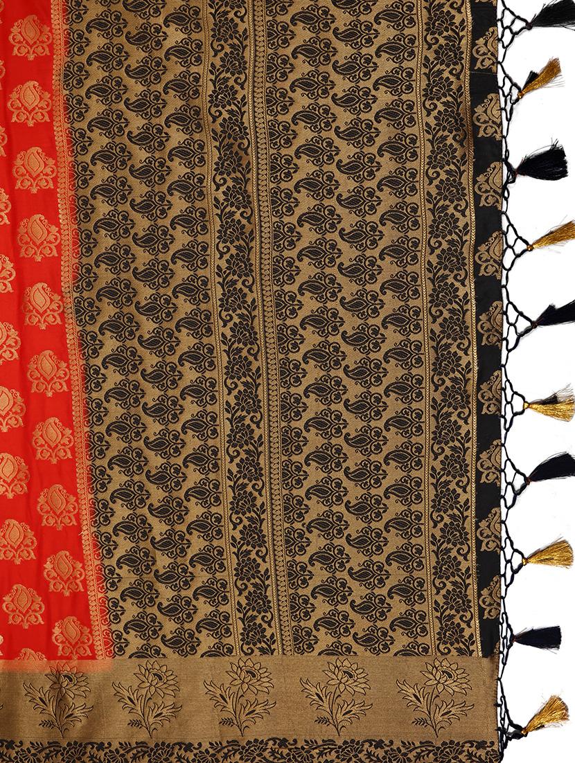 contrast border paisley kanjivaram saree with blouse - 15464163 - Zoom Image - 3
