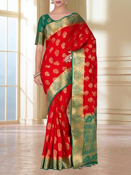 contrast border conversational kanjivaram saree with blouse - 15464172 - Standard Image - 1