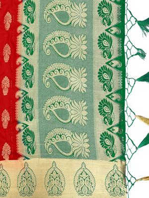 contrast border conversational kanjivaram saree with blouse - 15464172 - Standard Image - 3