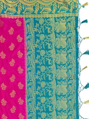 contrast pallu floral kanjivaram saree with blouse - 15464249 - Standard Image - 3