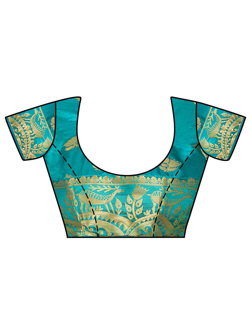 contrast pallu floral kanjivaram saree with blouse - 15464249 - Zoom Image - 2