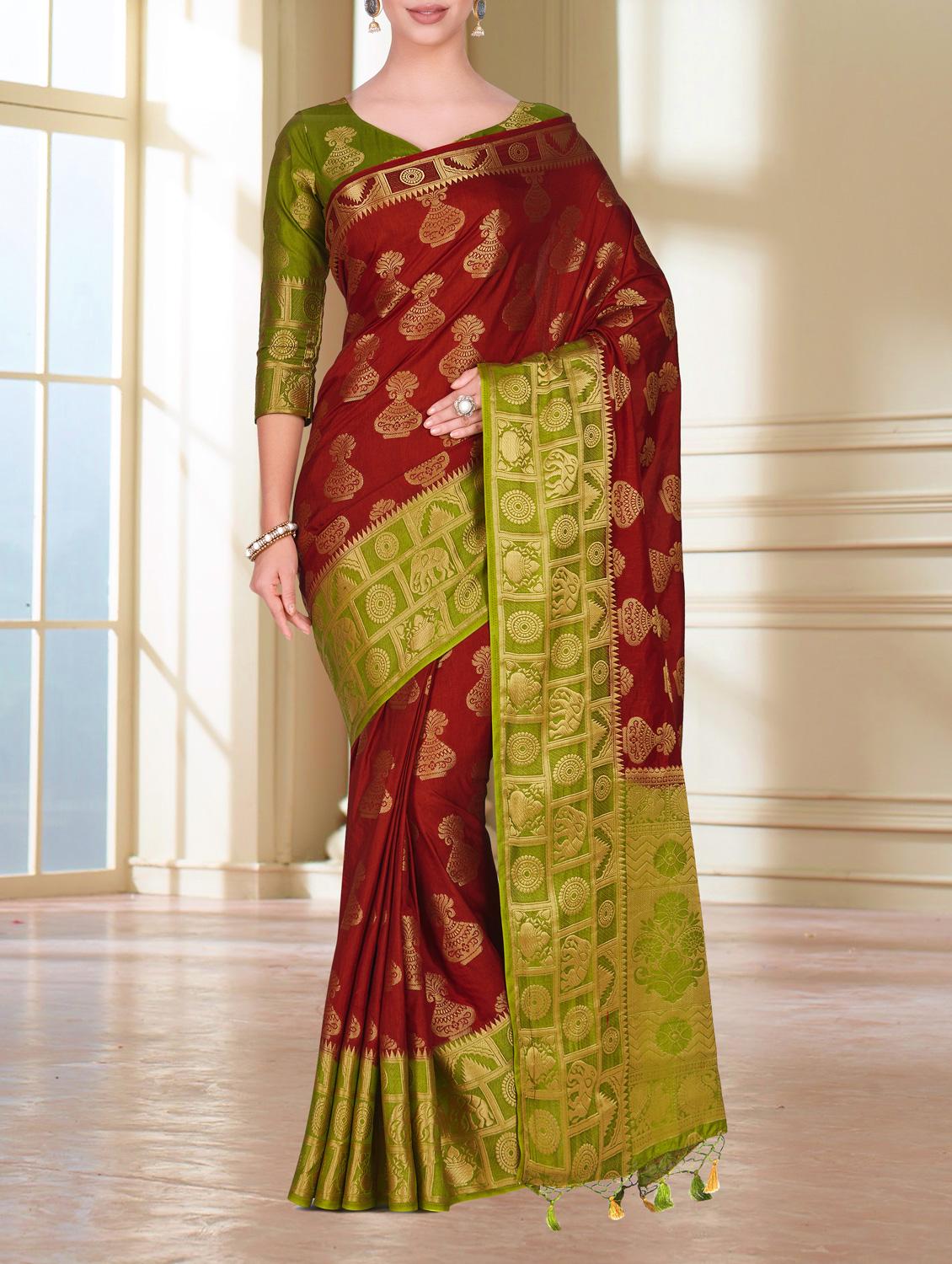 contrast conversational border kanjivaram saree with blouse - 15464275 - Zoom Image - 1