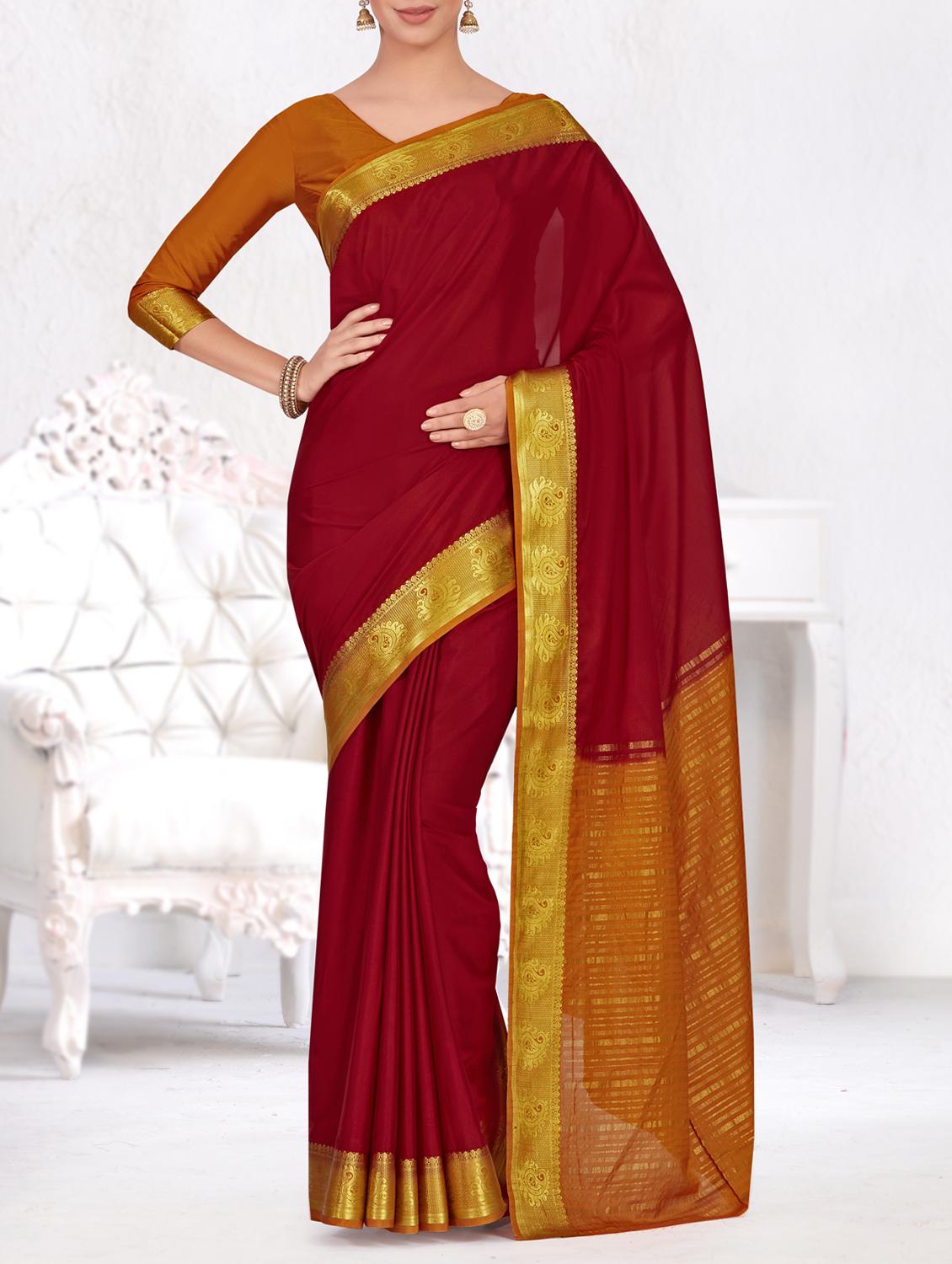 paisley zari border woven saree with blouse - 15464291 - Zoom Image - 1