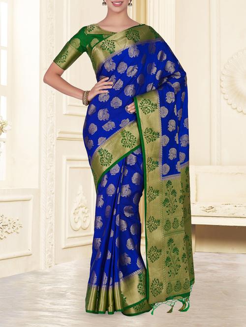 contrast border conversational kanjivaram saree with blouse - 15464353 - Standard Image - 1