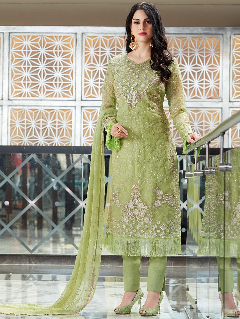 Embroidered semi-stitched straight pant suit - 15464374 - Zoom Image - 1