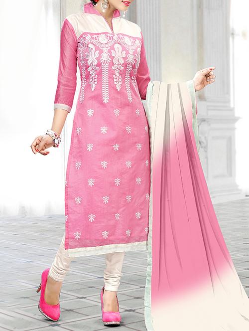 Embroidered unstitched churidaar suit - 15466035 - Very Small Image - 1