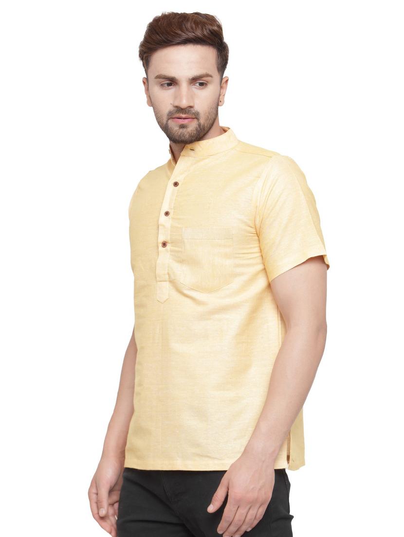 yellow cotton short kurta - 15466065 - Zoom Image - 2