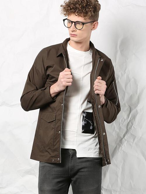 brown polyester casual jacket - 15467611 - Standard Image - 1