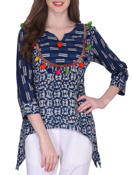 blue cotton aline kurti - 15468526 - Standard Image - 1