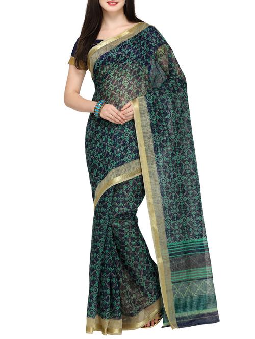golden border printed saree with blouse - 15468615 - Standard Image - 1