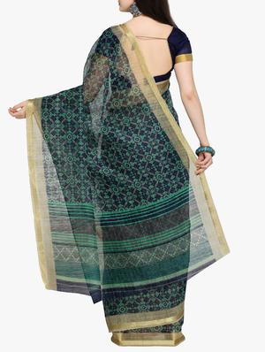 golden border printed saree with blouse - 15468615 - Standard Image - 2