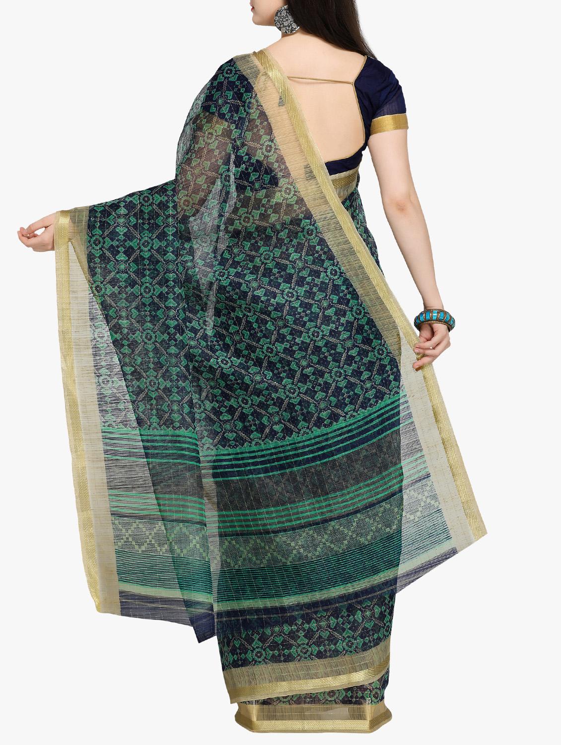 golden border printed saree with blouse - 15468615 - Zoom Image - 2