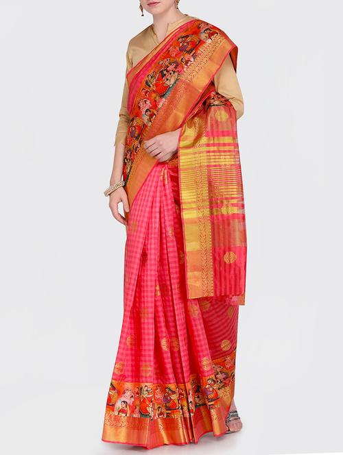 graphic border zari woven saree with blouse - 15469452 - Standard Image - 1