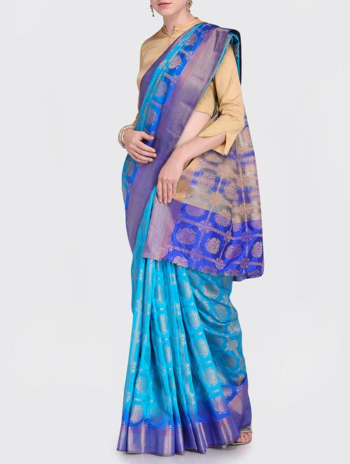 contrast border conversational woven saree with blouse - 15469455 - Standard Image - 1