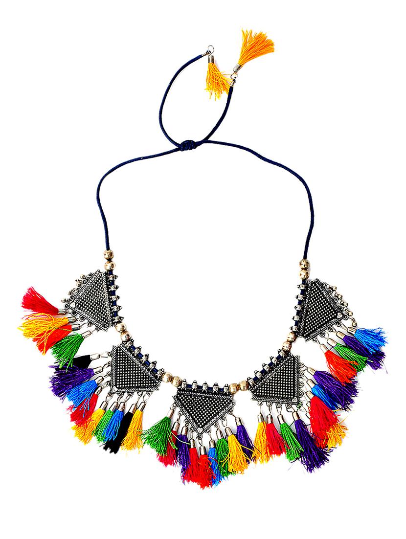 multi colored silver tone tassel necklace - 15470623 - Zoom Image - 1