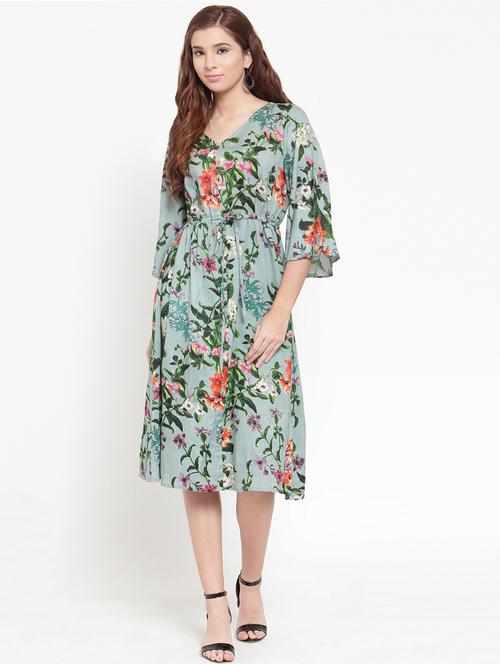 buttoned neck floral fit & flare dress - 15470716 - Standard Image - 1