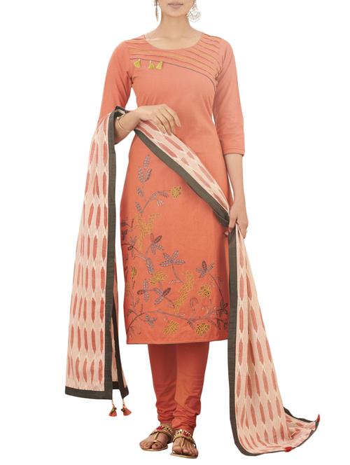 Embroidered stitched churidaar suit - 15471145 - Standard Image - 1