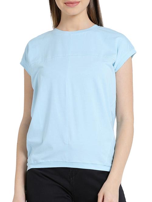 crew neck cap sleeves paneled top - 15471225 - Very Small Image - 1