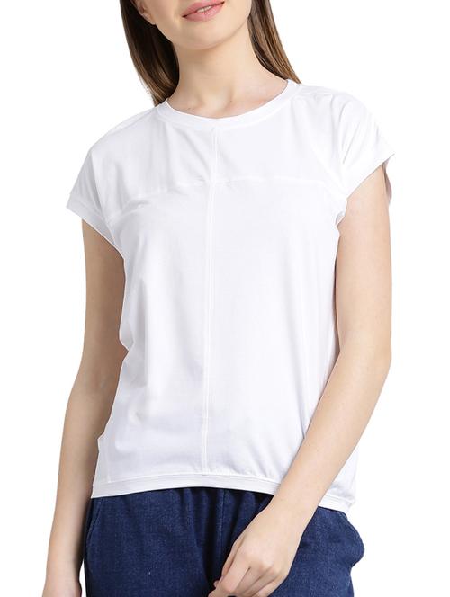 crew neck cap sleeves paneled top - 15471226 - Very Small Image - 1