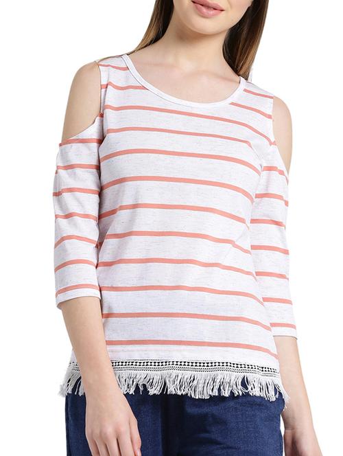 peach stripes cold shoulder lace detail top - 15471229 - Very Small Image - 1