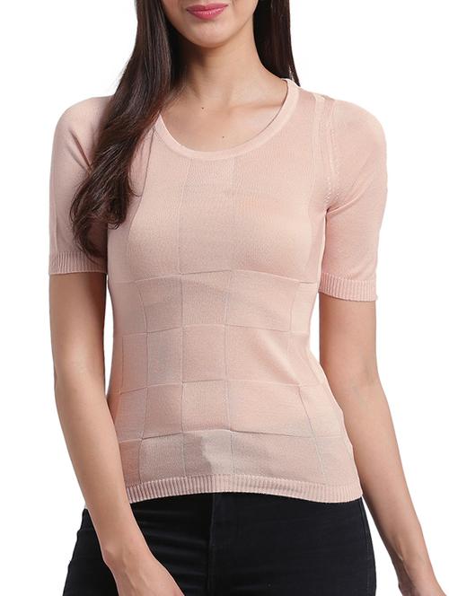 peach self design knitted top - 15471249 - Standard Image - 1