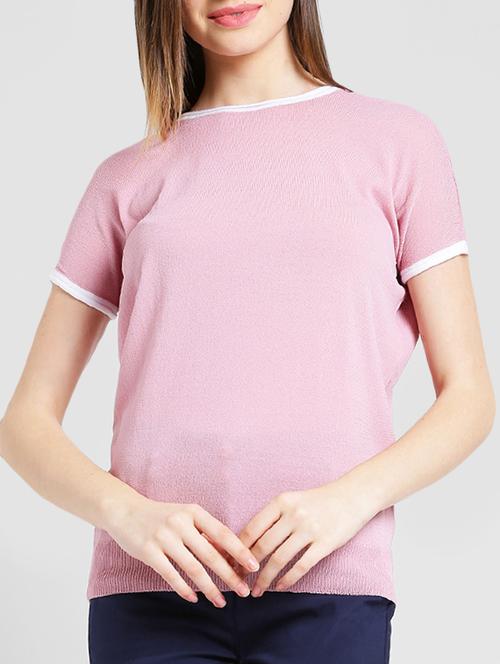 crew neck contrast rib top - 15471258 - Very Small Image - 1