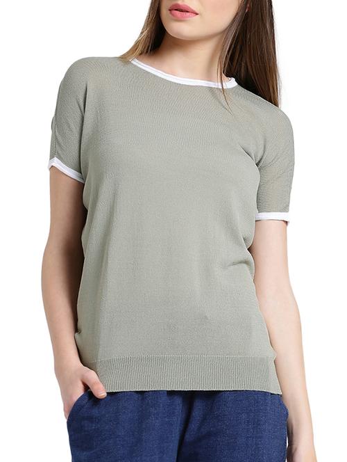 crew neck contrast rib top - 15471259 - Standard Image - 1