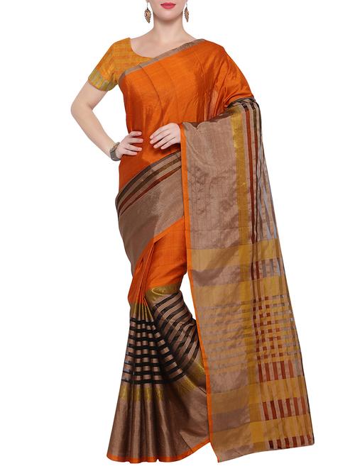 contrast striped zari woven saree with blouse - 15471403 - Standard Image - 1