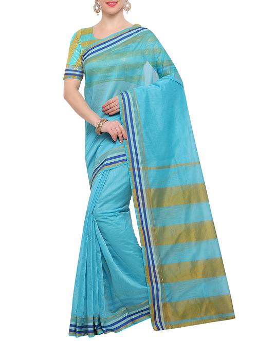 striped zari border woven saree with blouse - 15471418 - Standard Image - 1