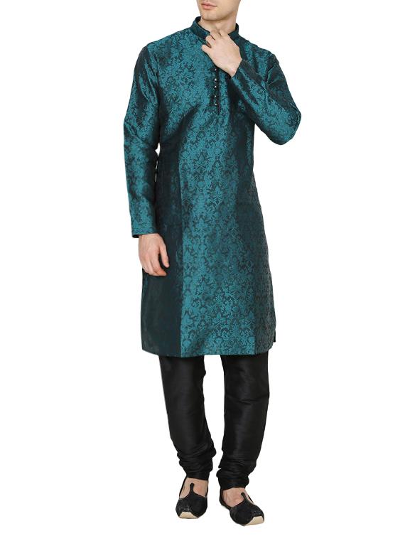 green dupion kurta pyjama set - 15471649 - Zoom Image - 1