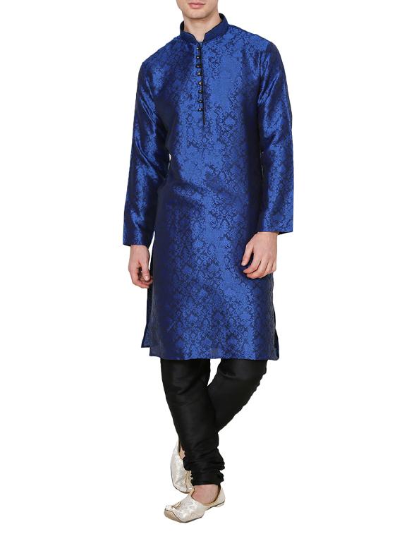 blue dupion kurta pyjama set - 15471651 - Zoom Image - 1