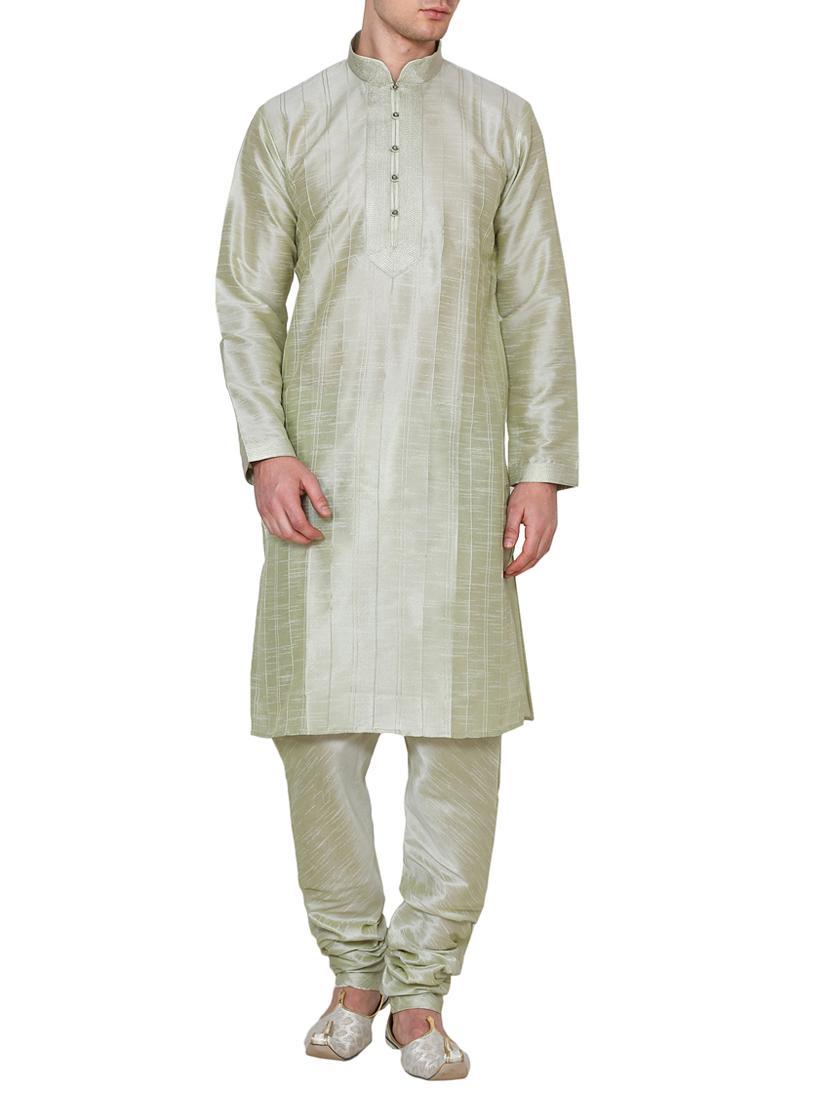 pista green dupion kurta pyjama set - 15471658 - Zoom Image - 1