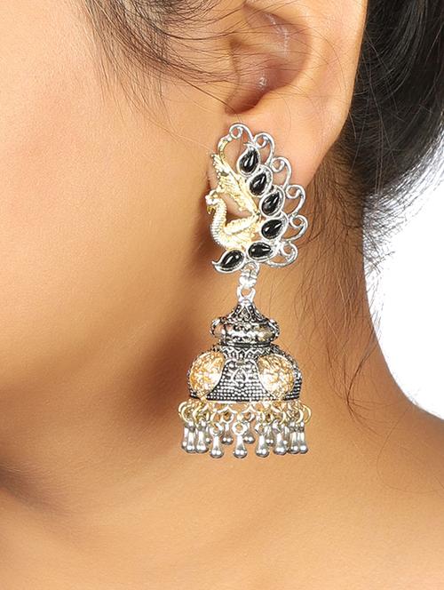 black silver tone oxidized jhumka - 15472472 - Standard Image - 1
