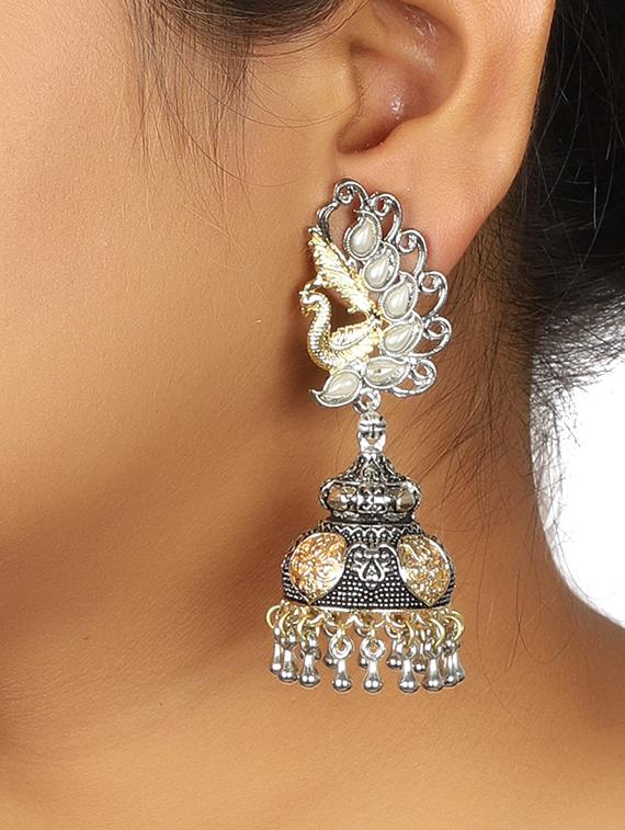silver tone oxidized jhumka - 15472474 - Zoom Image - 1