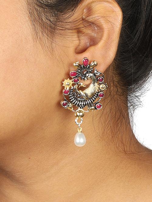 pink silver tone oxidized earrings - 15472476 - Standard Image - 1