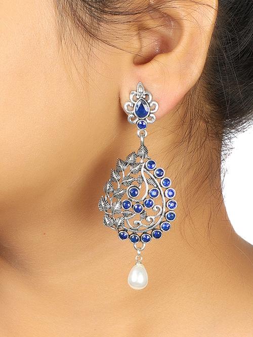 blue silver tone oxidized earrings - 15472567 - Standard Image - 1