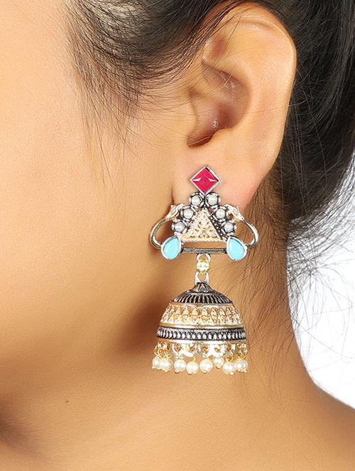 multi colored brass jhumka earring - 15472596 - Standard Image - 1